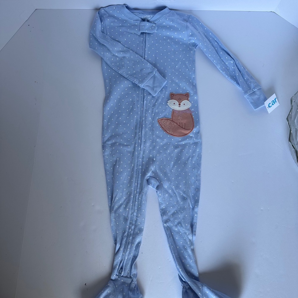 Carters Baby 18 Months Footed Pajamas Blue Fox Polka Dot One Piece Jumpsuit‎